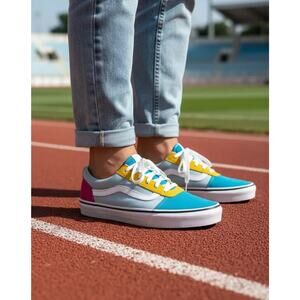 Vans Ward Color Block Low Skate Shoes Skateboarding Canvas Womens Size 8.5